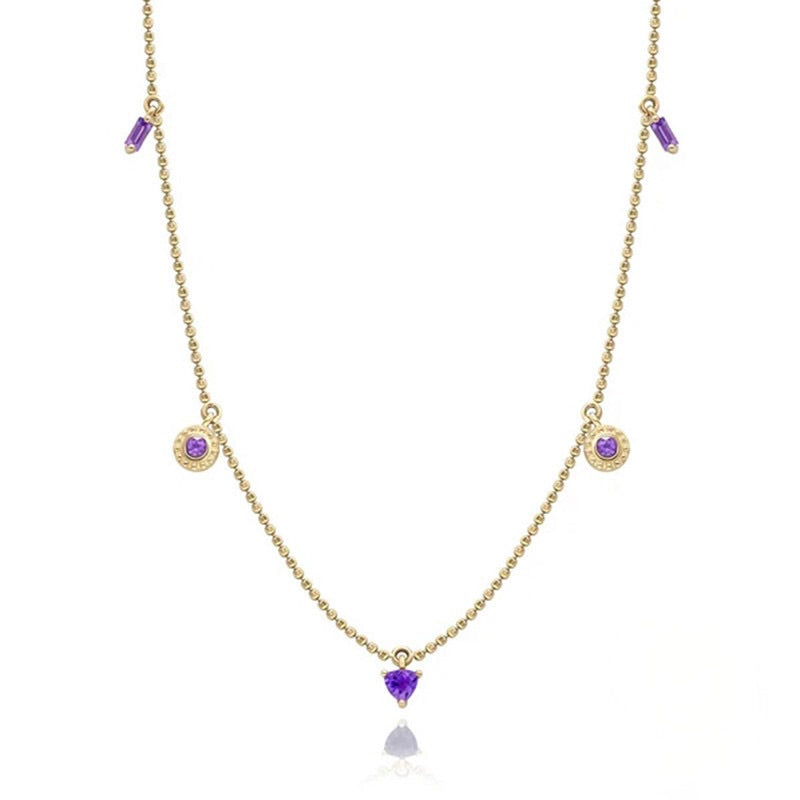 Collier Goutte Cristal Violet Tendance en Argent Plaqué Or