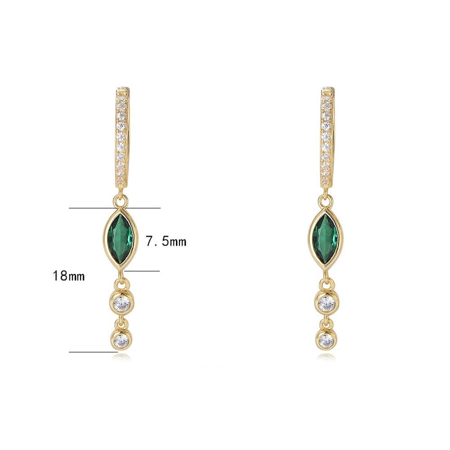 Boucles d'Oreilles Créoles Tendance en Argent Doré avec Pendentif en Zircon Vert