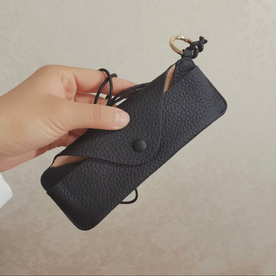 Buckle Cover Granulated Calf Leather Eyewear Case