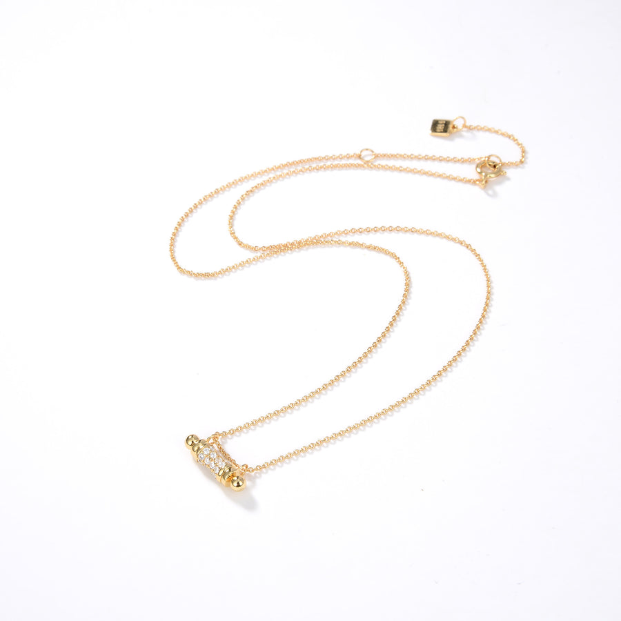 Chic Gold Vermeil Necklace with Paved Crystal Scroll Pendant