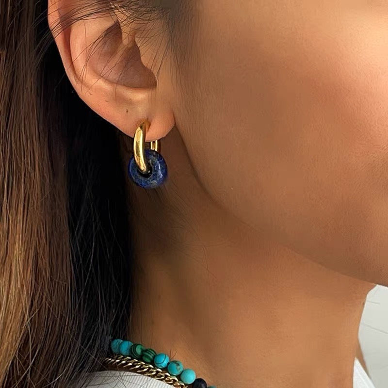 Hoop Earrings with Charms in Lapis Lazuli