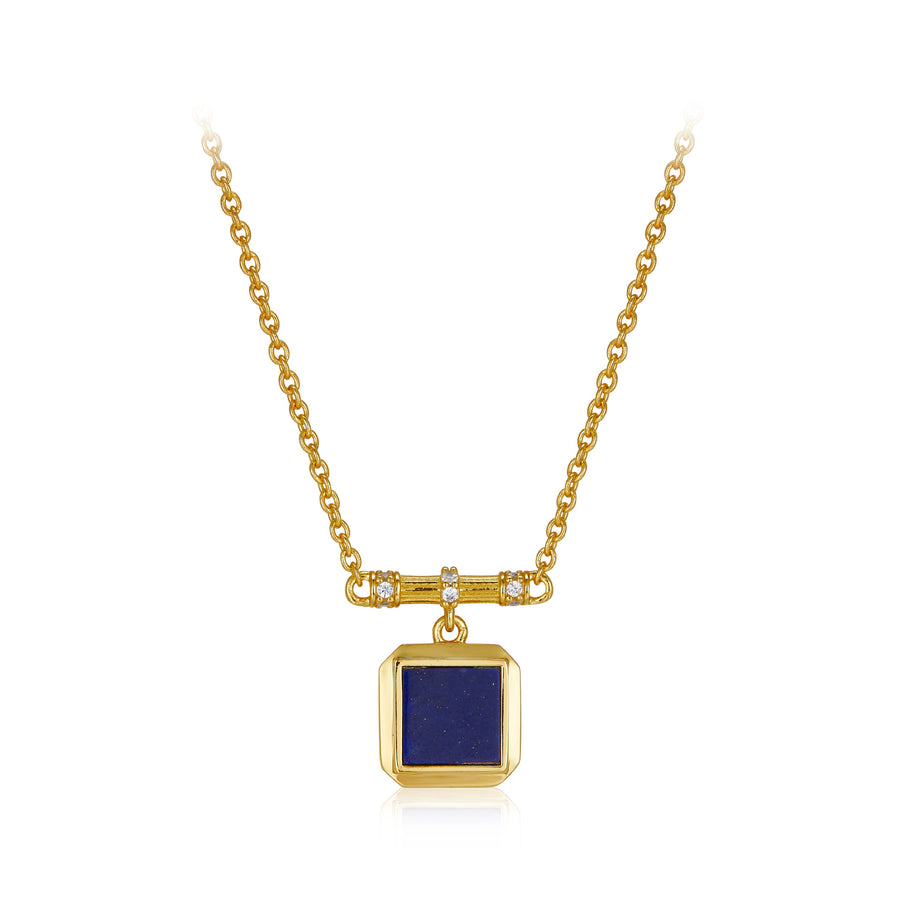 Collier Chic en Or Vermeil avec Pendentif Malachite / Lapis Lazuli