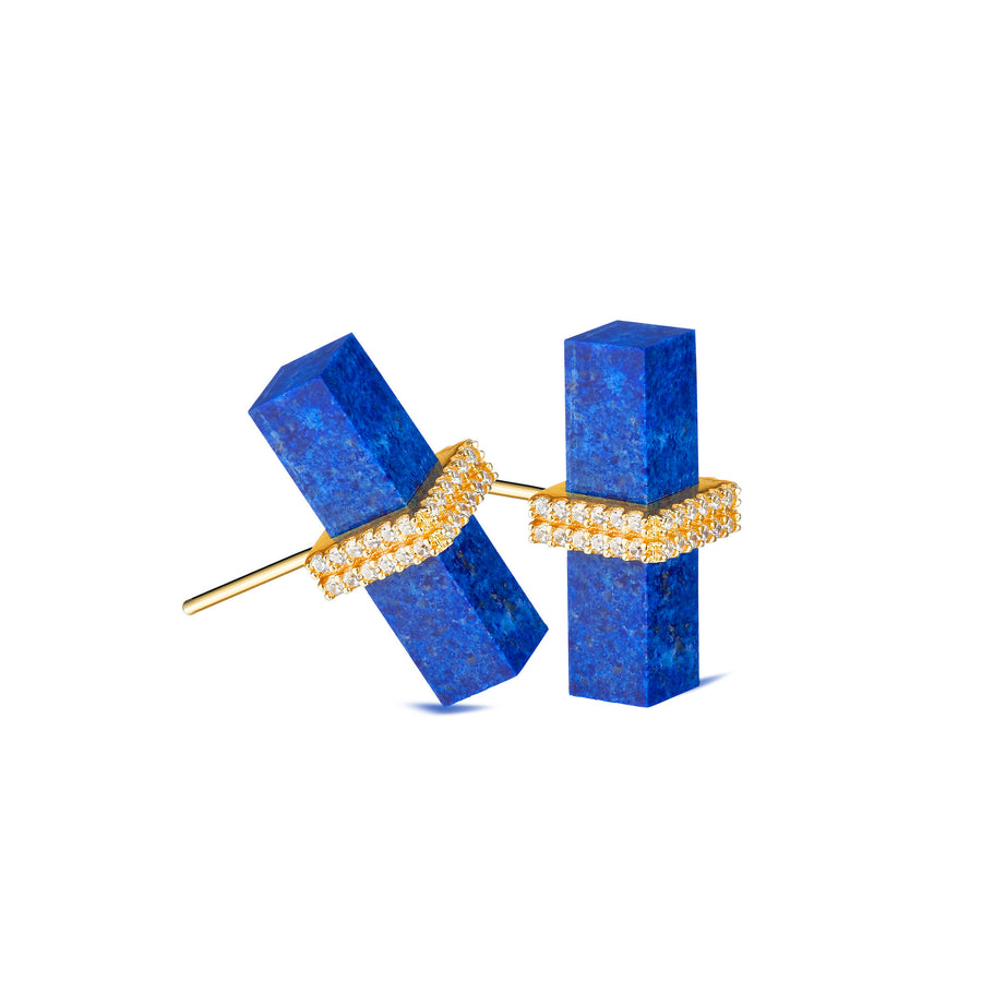 Stunning Lapis Lazuli Earrings with Paved Zircon