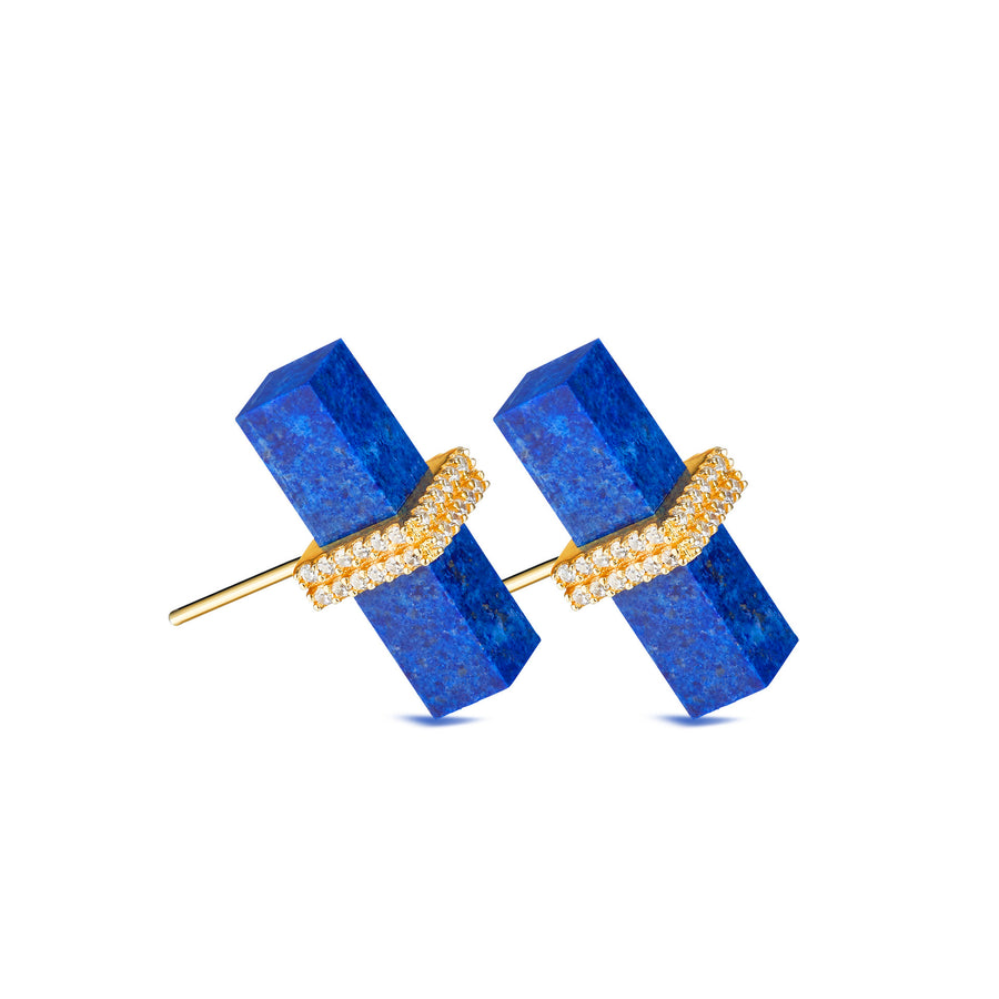 Stunning Lapis Lazuli Earrings with Paved Zircon