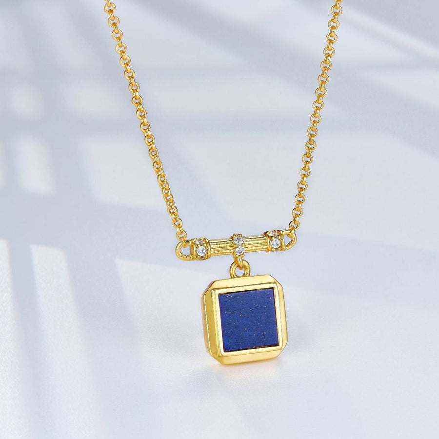 Chic Gold Vermeil Necklace with Malachite / Lapis Lazuli Pendant