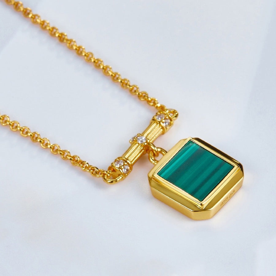 Collier Chic en Or Vermeil avec Pendentif Malachite / Lapis Lazuli