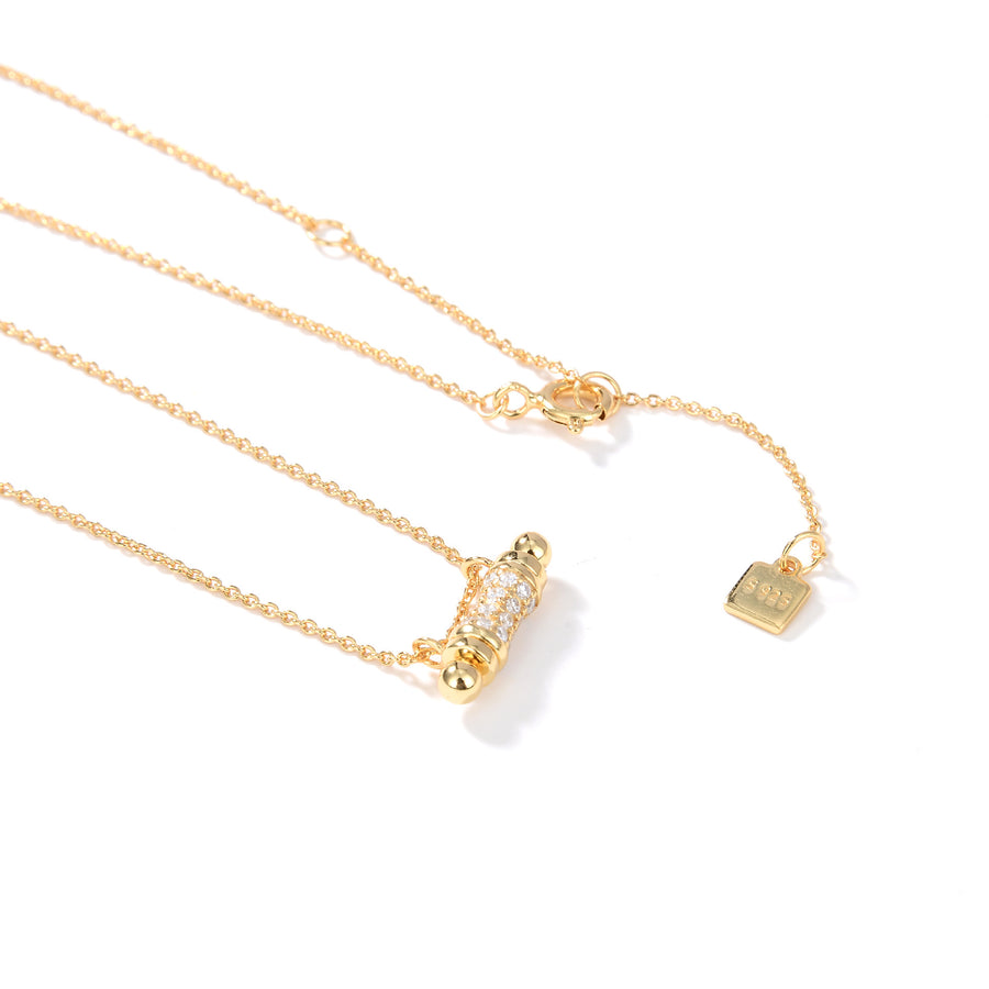 Chic Gold Vermeil Necklace with Paved Crystal Scroll Pendant