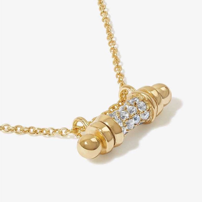 Chic Gold Vermeil Necklace with Paved Crystal Scroll Pendant