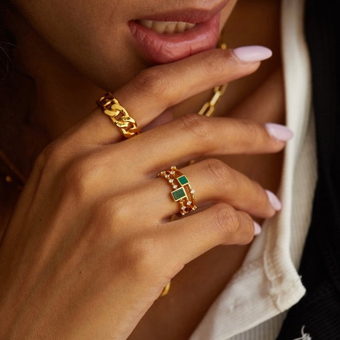 Bague Originale et Artisanale avec de pierres naturelles (Lapis Lazuli, Malachite, Cornaline, Nacre)