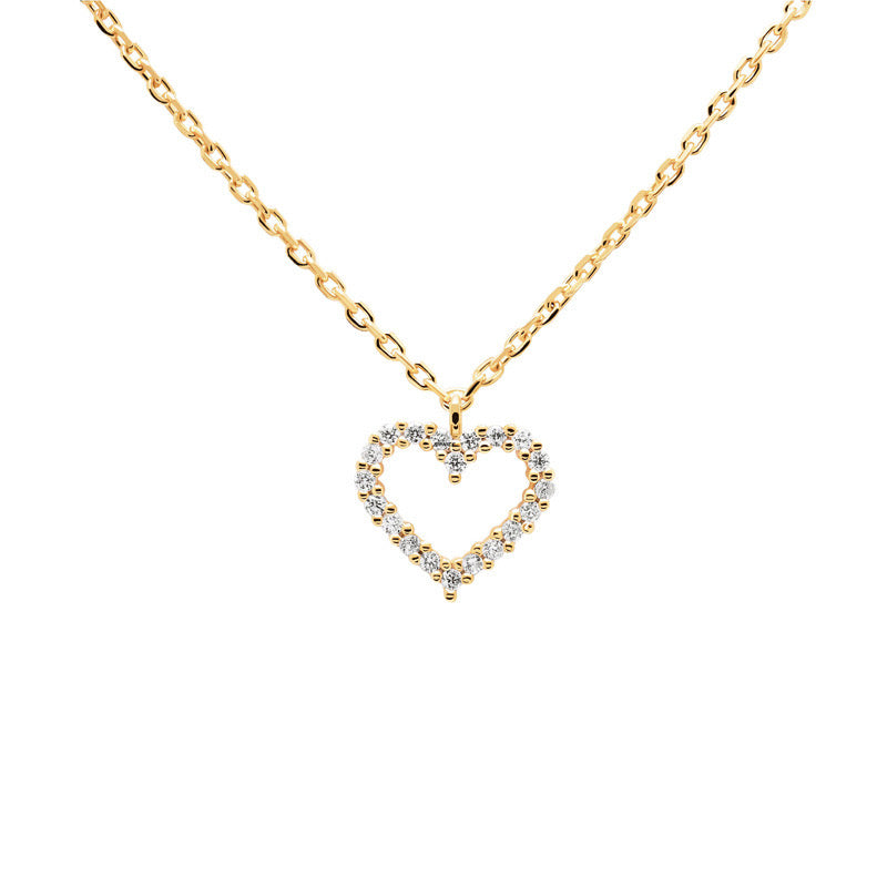 Joli collier pavé de cristaux en forme de coeur