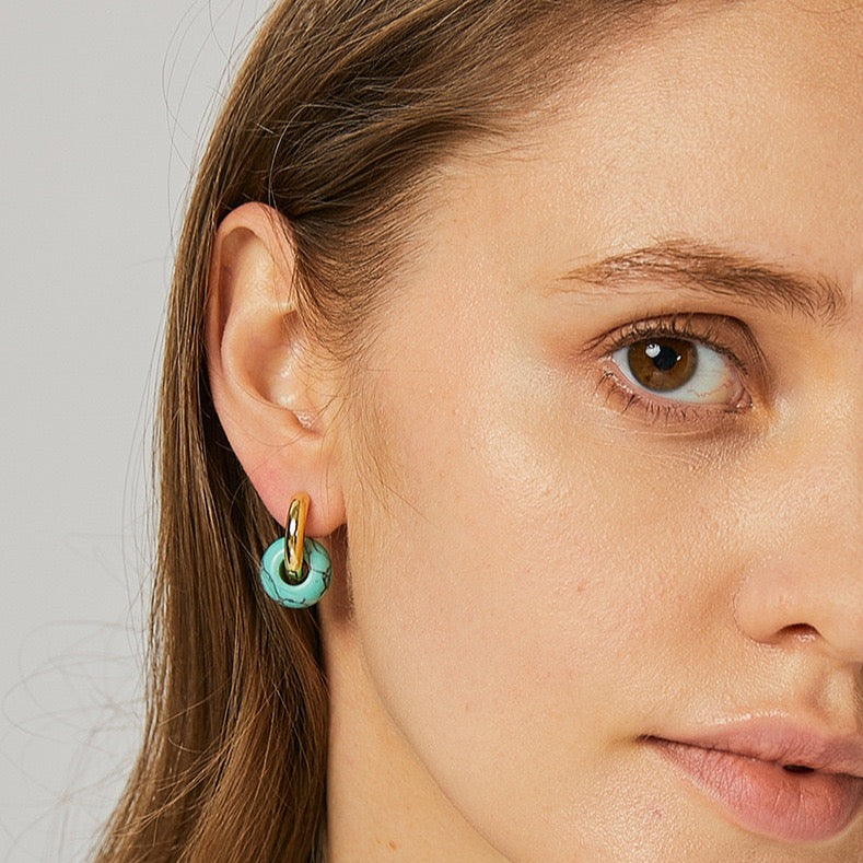 Hoop Earrings with Charms in Turquoise