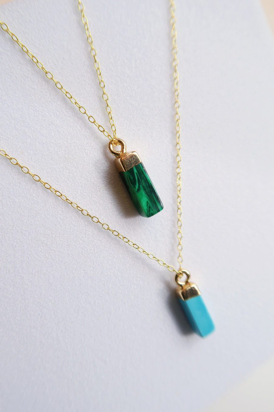 Minimalist Stone Pendant Necklace in Malachite and Turquoise