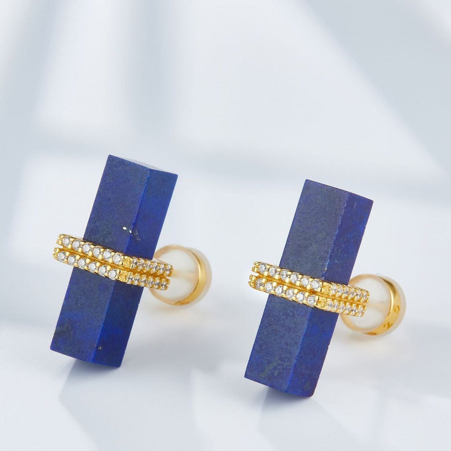 Superbes Boucles d'Oreilles Lapis Lazuli avec Zircon Pavé