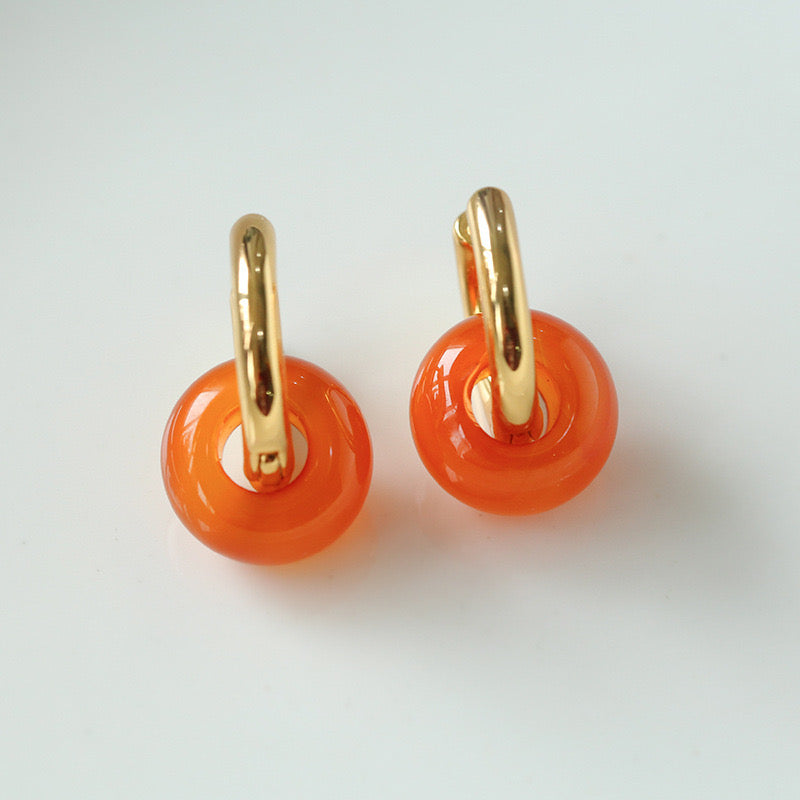 Hoop Earrings with Charms in Carnelian