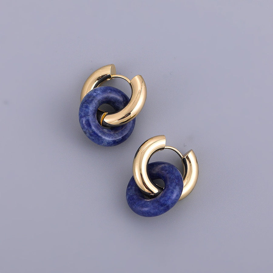 Boucles d'oreilles créoles avec pendants en Lapis Lazuli