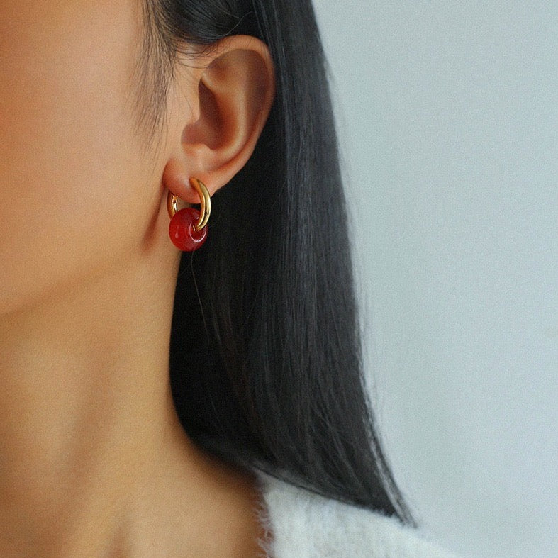 Hoop Earrings with Charms in Carnelian