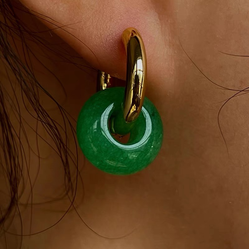 Hoop Earrings with Charms in Jade